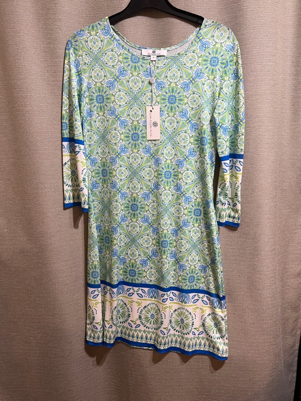 Jean-Pierre Klifa Geometric Paisley‎ Shift Dress New Resortwear Sz S Coastal